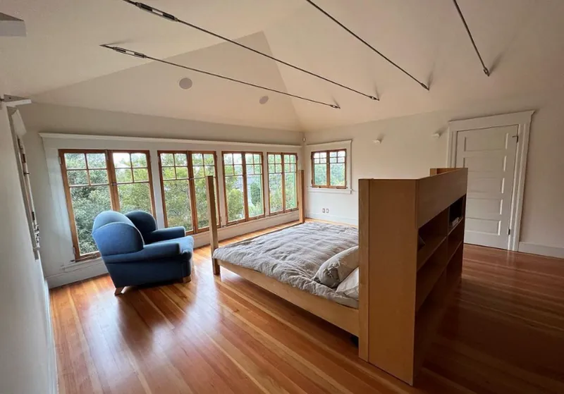 Bedroom furniture installed in a hillside home
